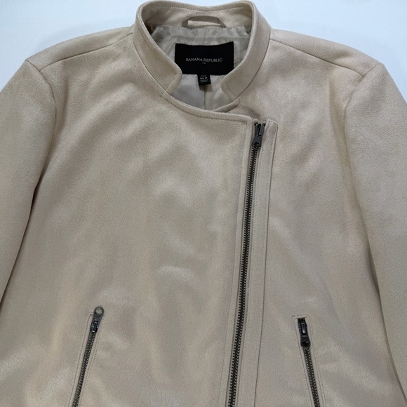 Banana Republic Ribbed Trim Vegan Suede Moto Jacket Size Medium Petite - Picture 4 of 15